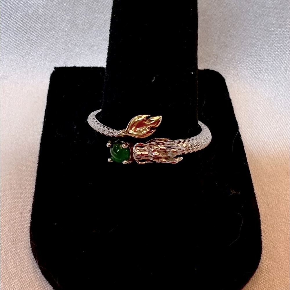 Sterling Silver and Emerald Dragon Ring, adjustable size - Picture 4 of 4